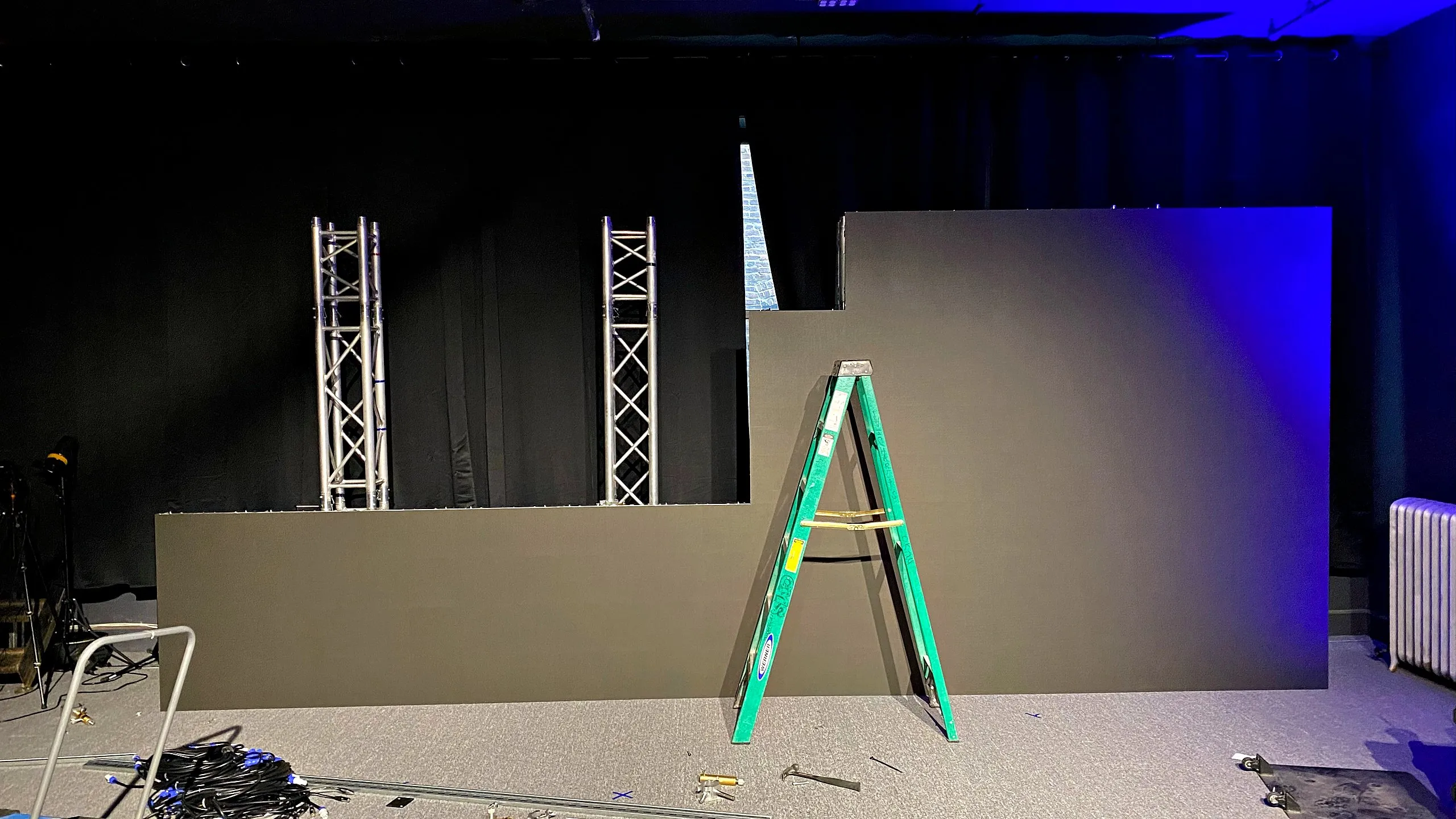 Truss and the first row of LED panels going up