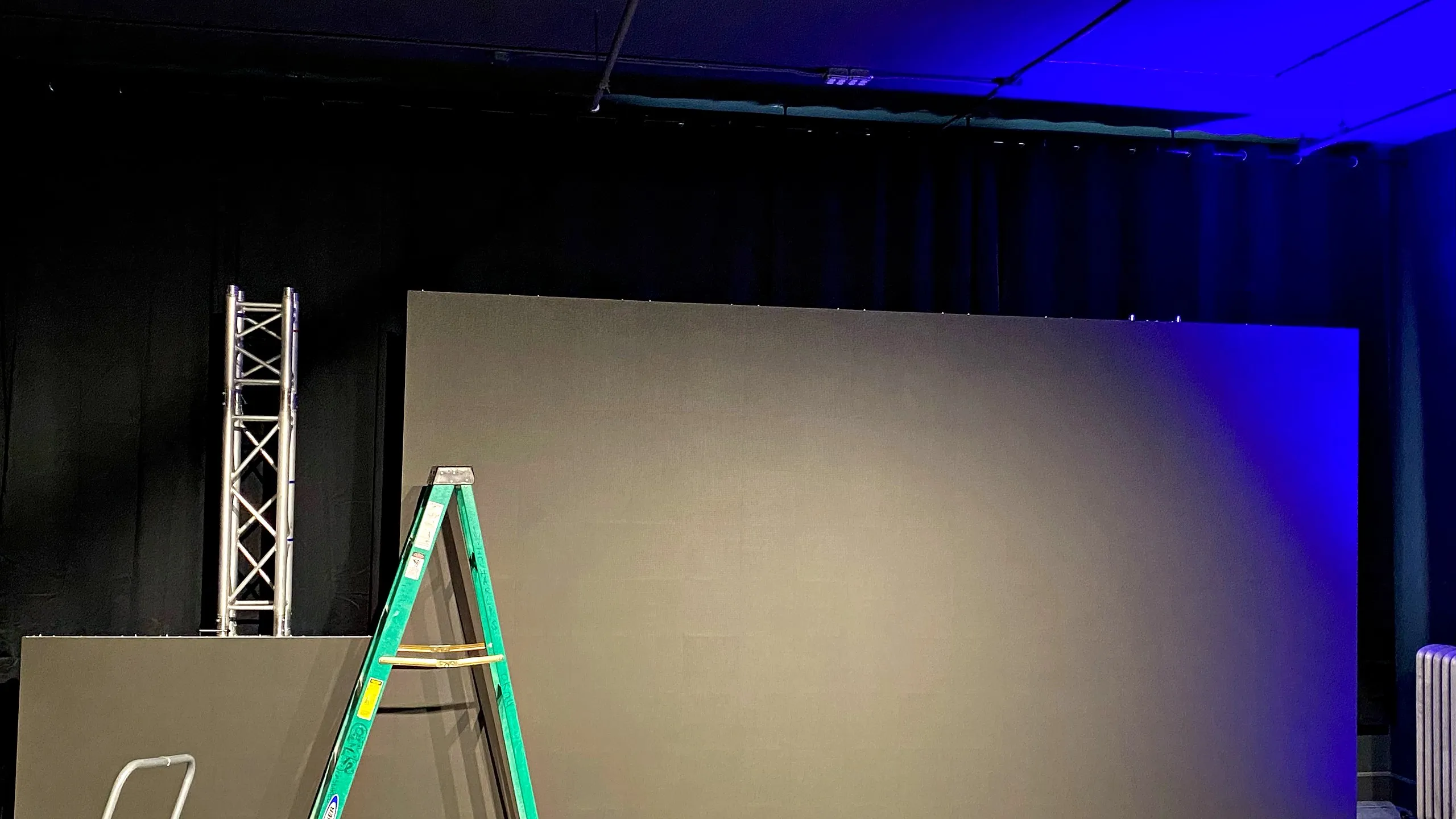 LED panels hung across most of the wall