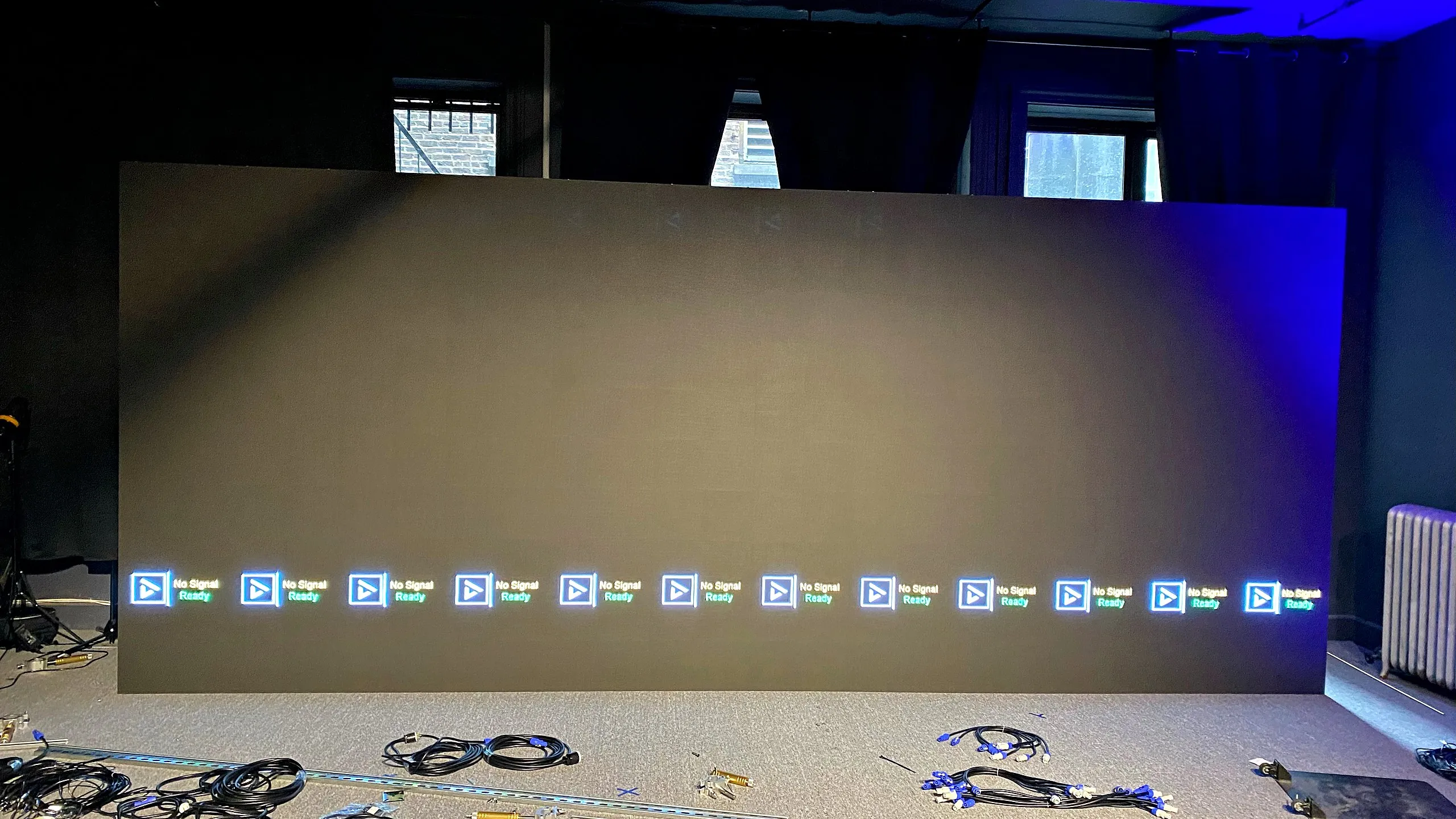 Completed LED wall, powered on with no signal