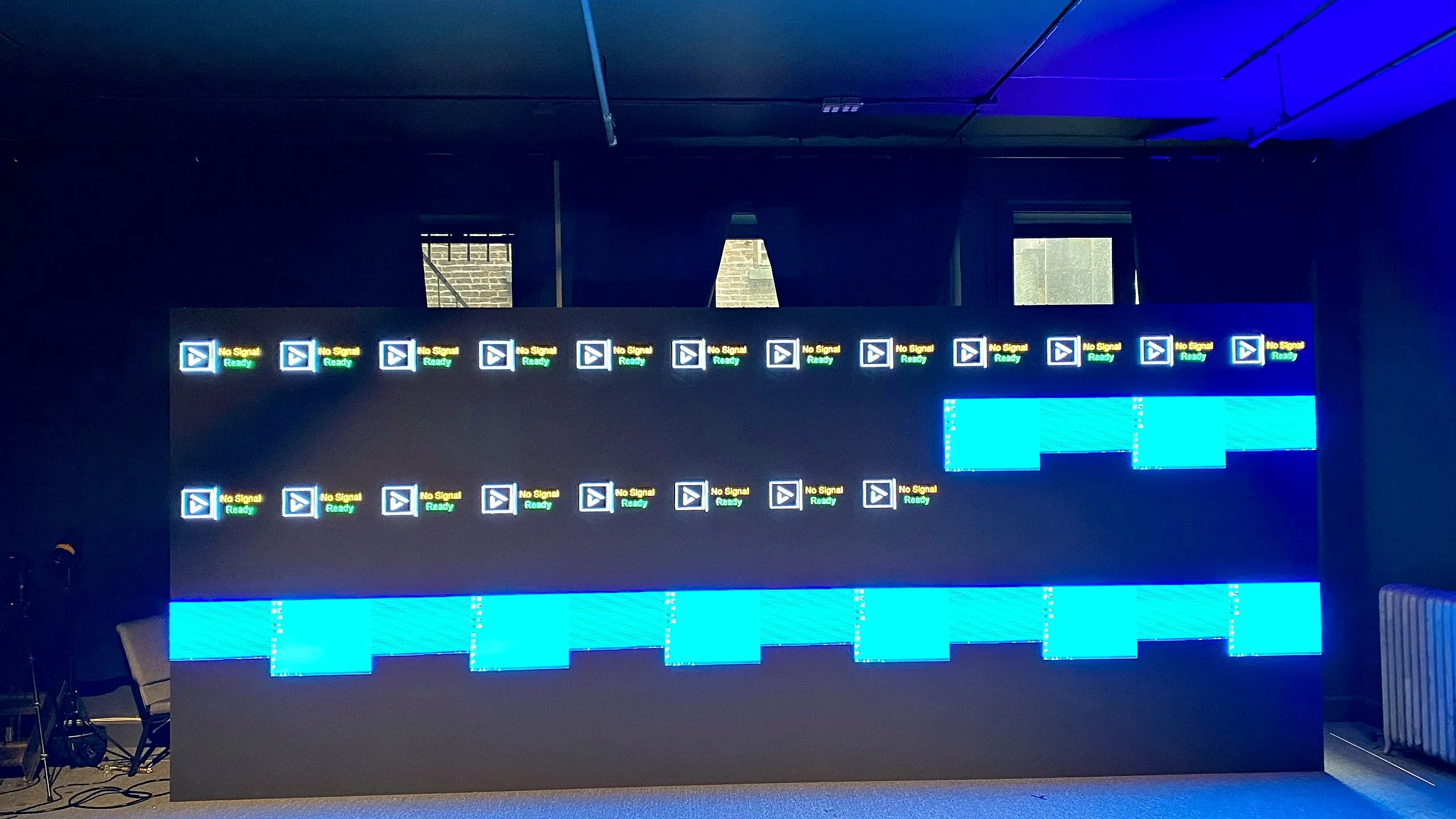 LED wall running a signal test pattern